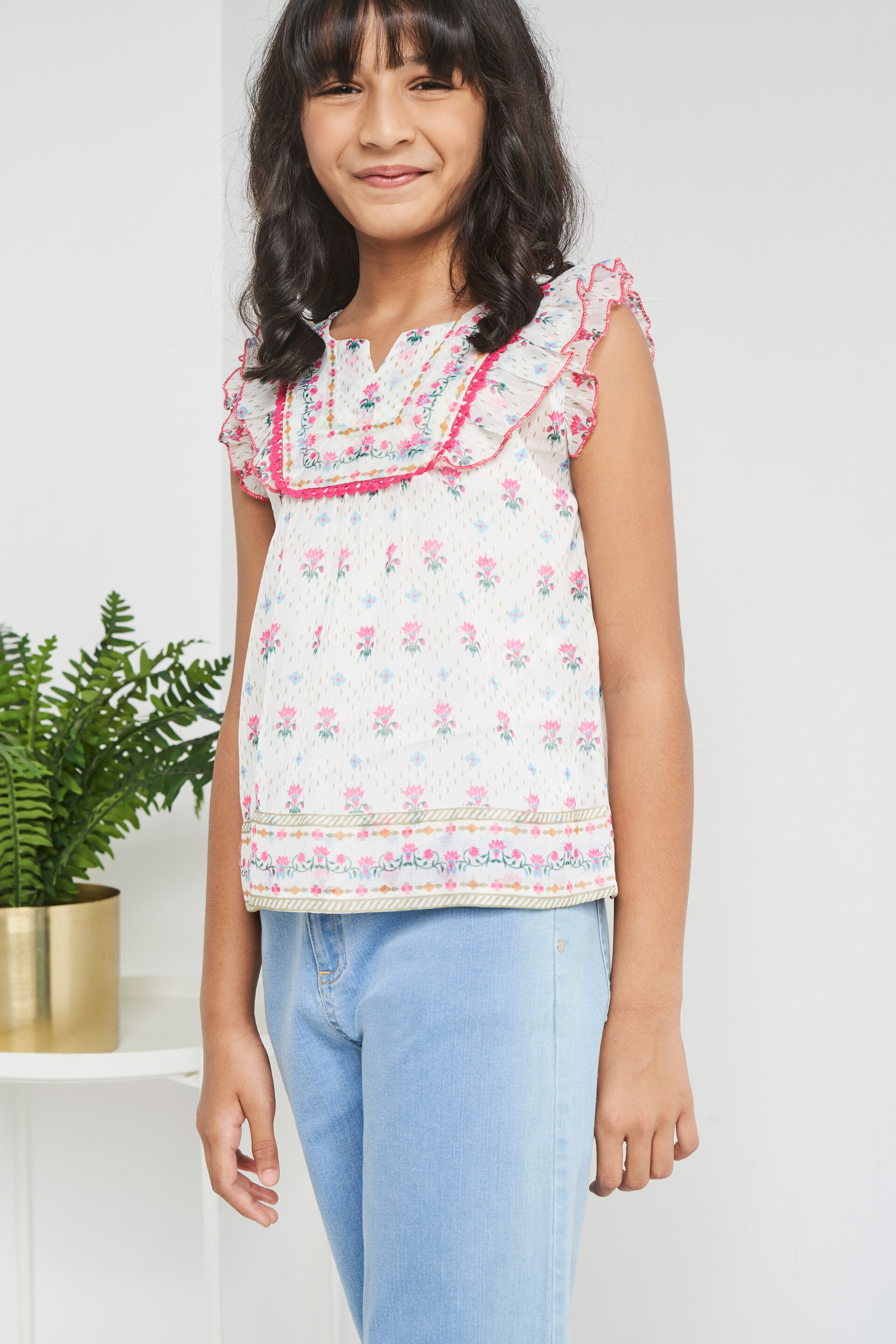 Off White Floral Straight Top, Off White, image 2